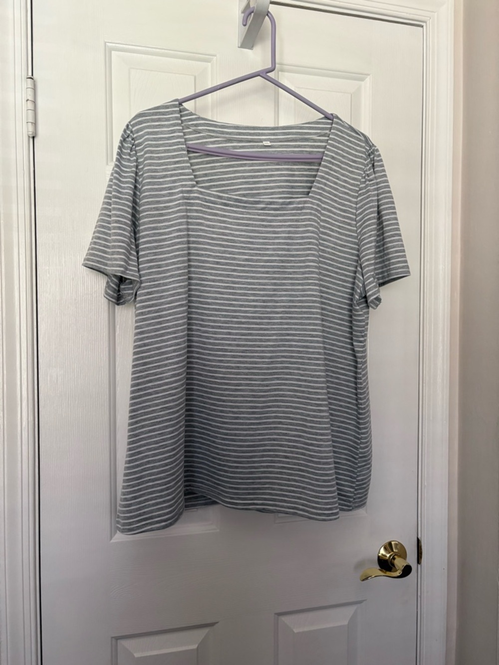 Women's Gray and White Striped Square-Neck Tee